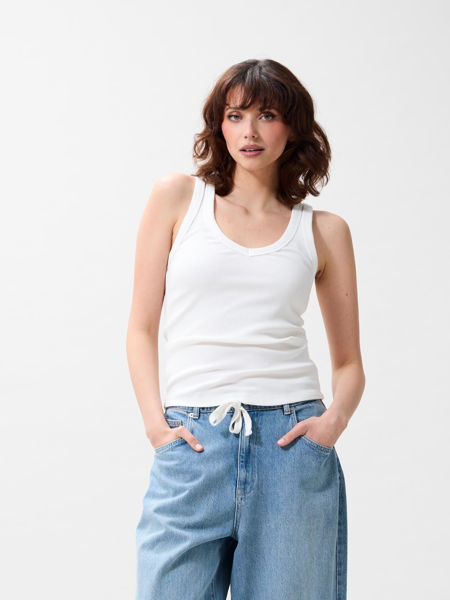 Vneck rib singlet | Off White