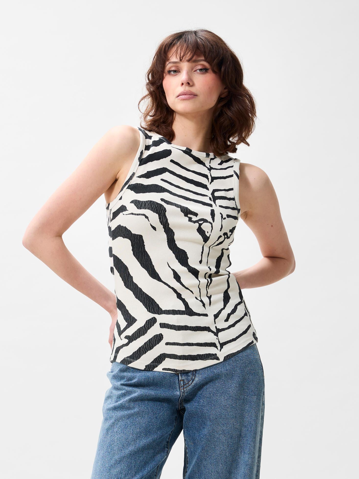 Classic zebra rib singlet | Cement