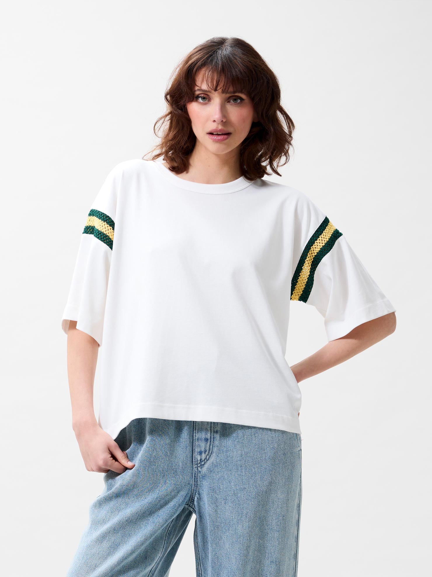 Loose fit Tshirt with sleeve detail | Off White