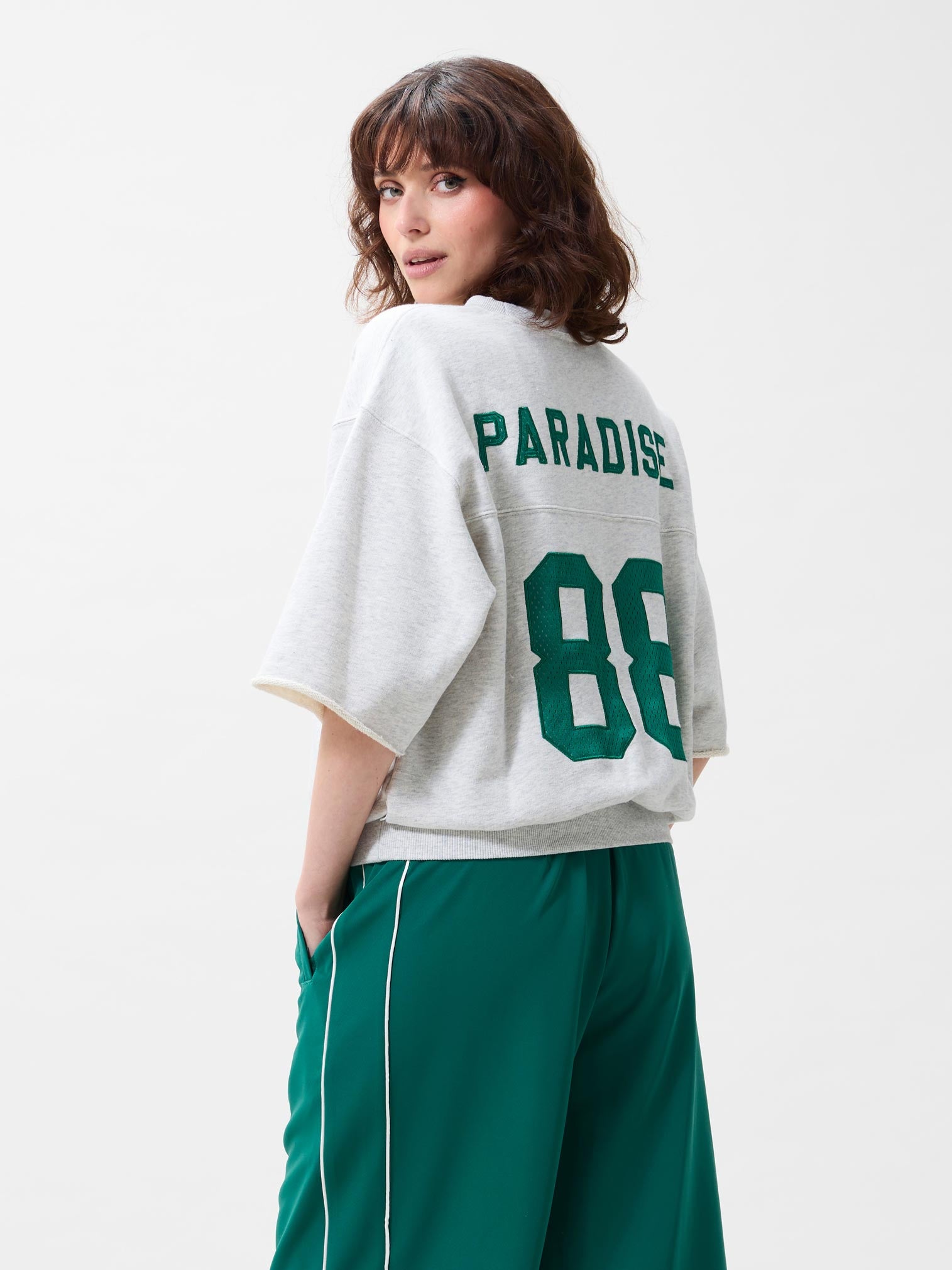Short sleeve graphic sweater | Light Grey Melange
