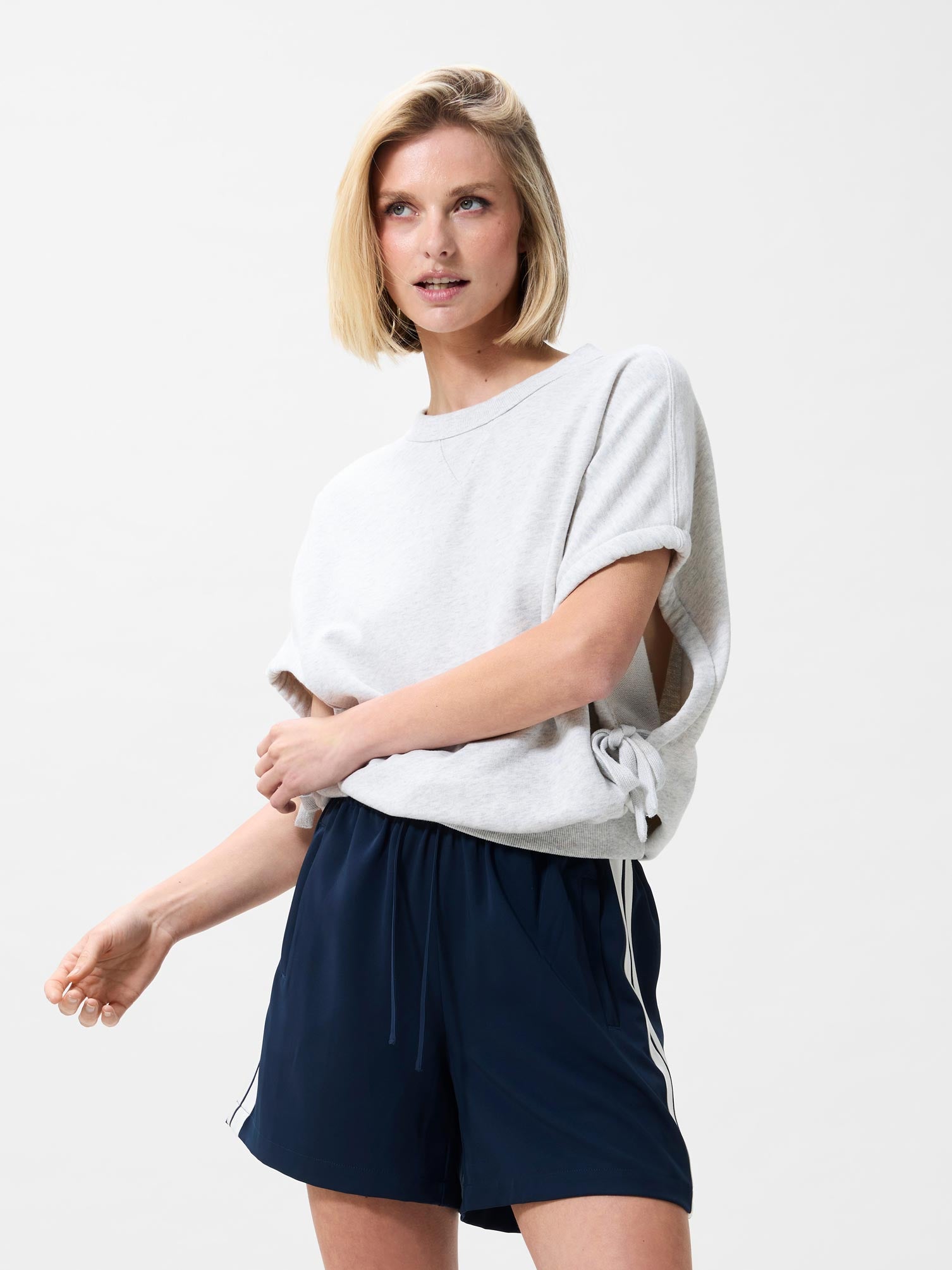 Short sleeve strap sweater | Light Grey Melange