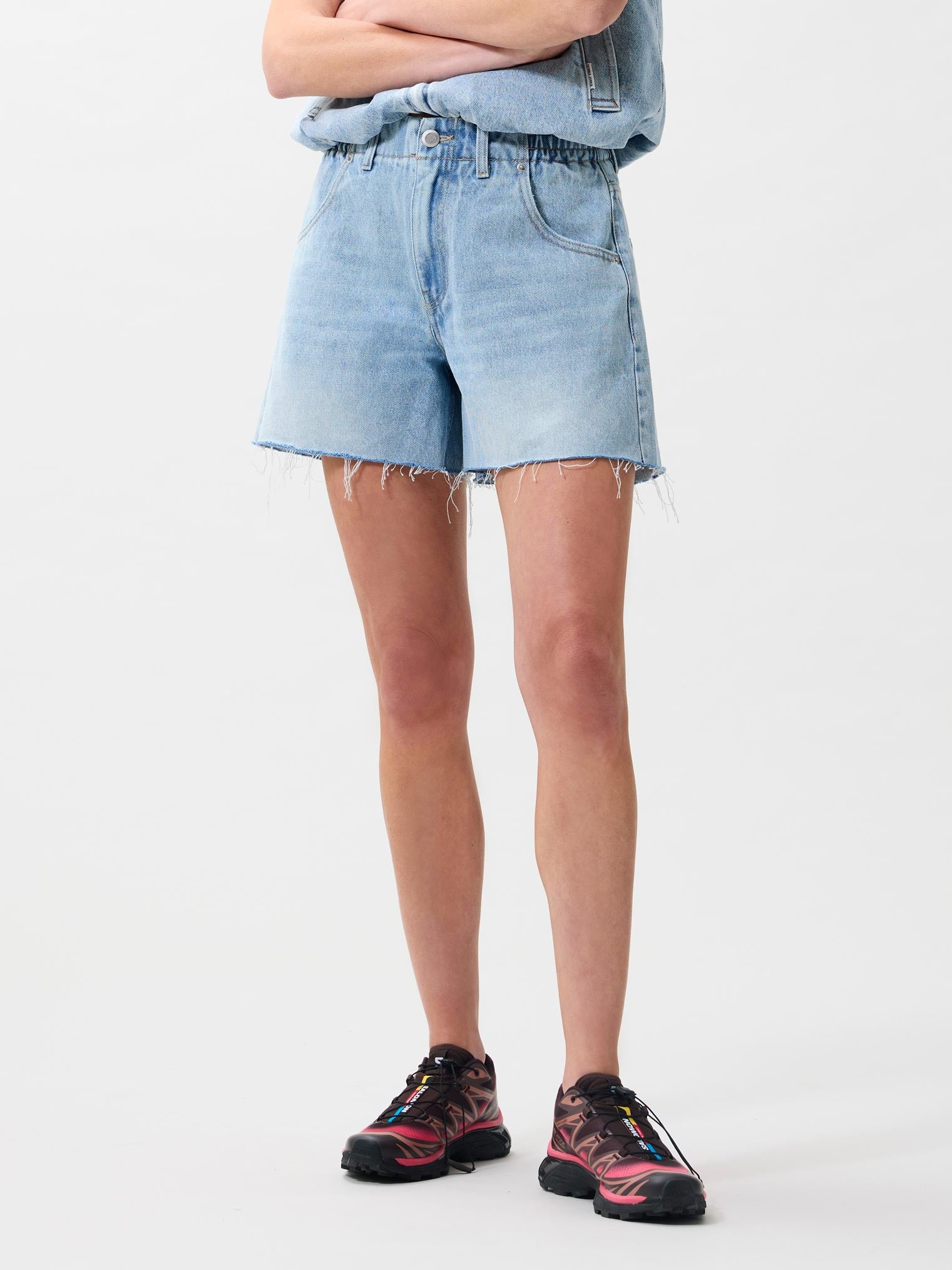 Denim shorts with elastic waistband | Blue