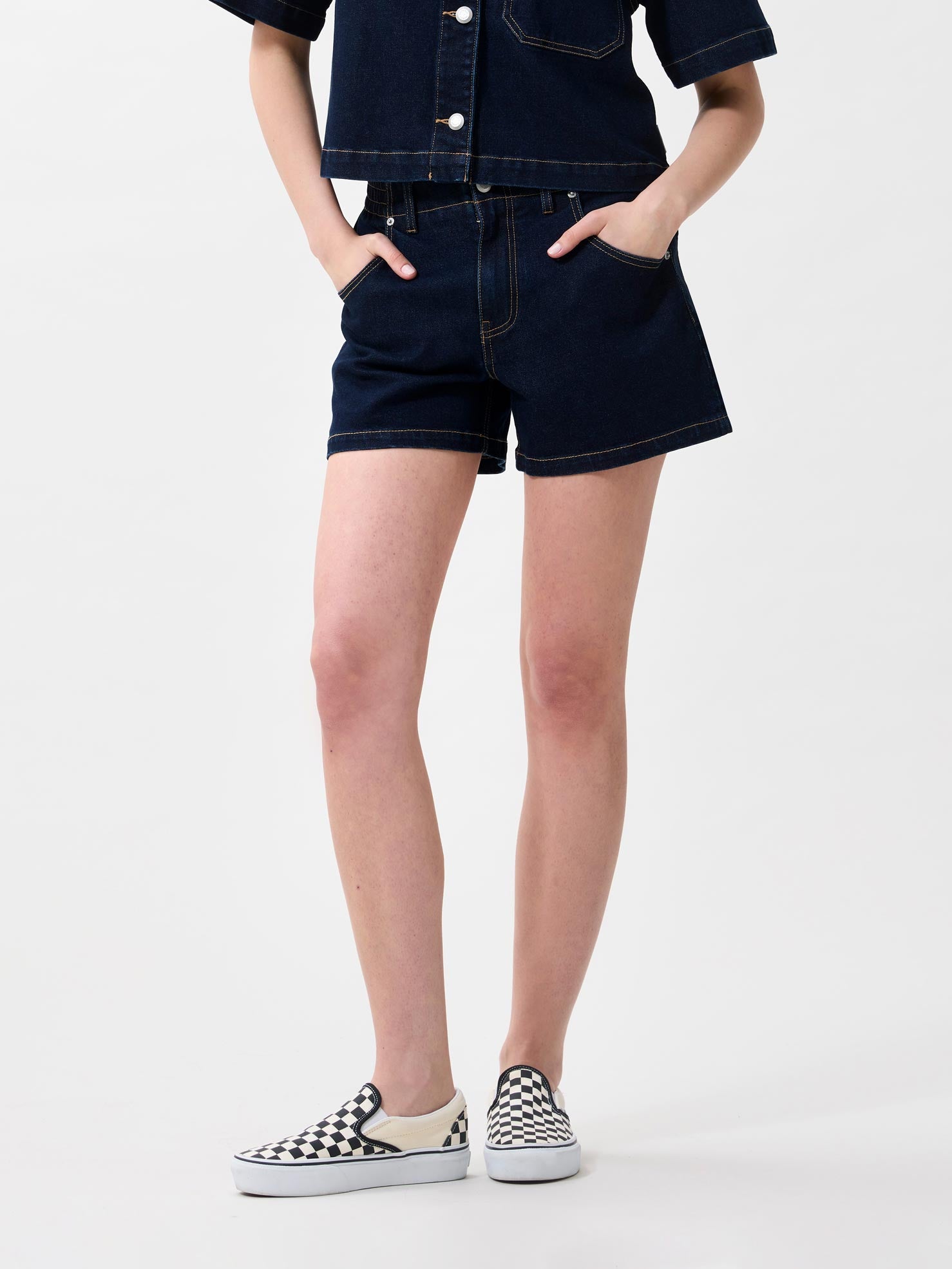 Denim shorts with elastic waistband | Dark Blue