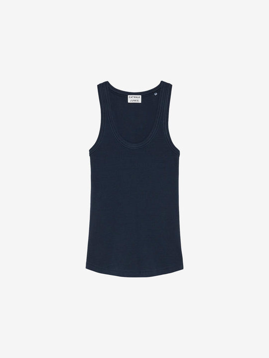 Scoop neck rib singlet | Navy Blazer