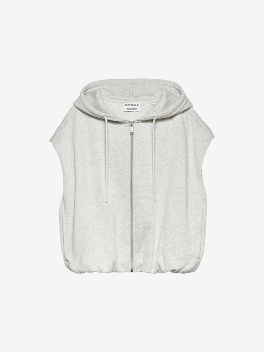 Sleeveless tuck in sweater with hood | Light Grey Melange
