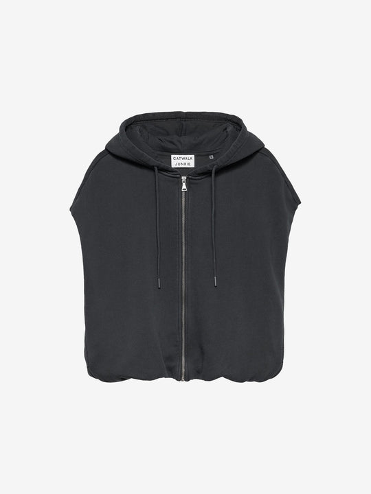 Sleeveless tuck in sweater with hood | Dark Grey