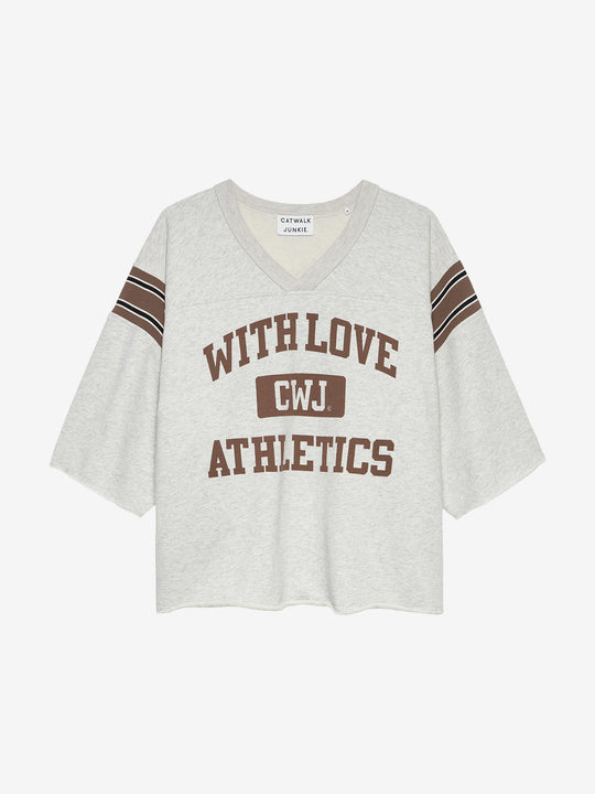 Sporty graphic short sleeve sweater | Light Grey Melange