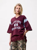 Sporty graphic short sleeve sweater | Merlot
