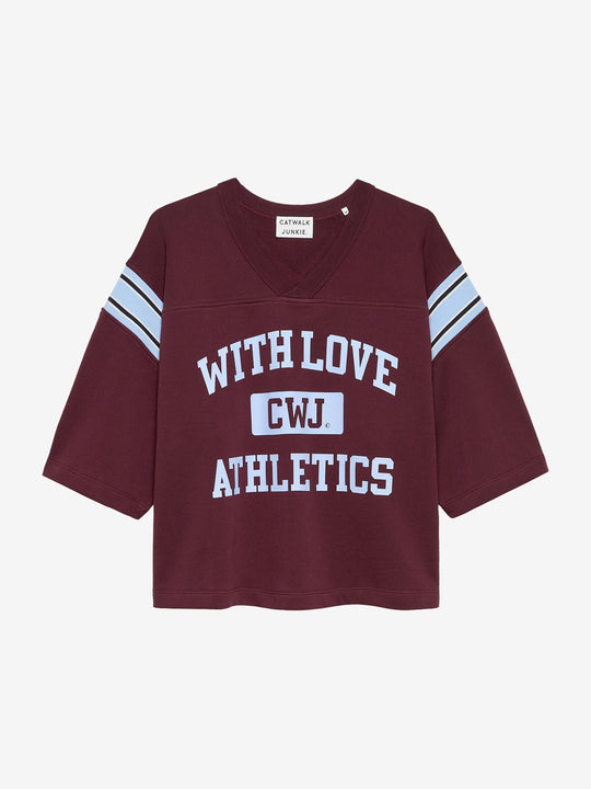 Sporty graphic short sleeve sweater | Merlot