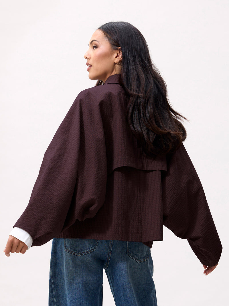 Check cape jacket | Plum