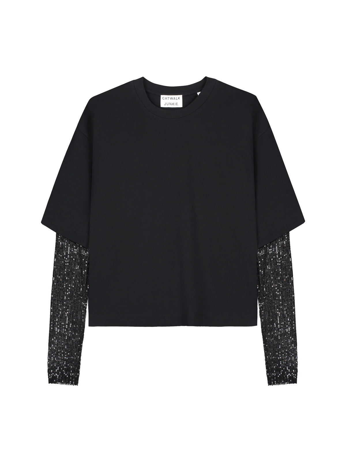 Loose fit Tshirt with sequins sleeves | Black