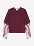 Loose fit Tshirt with striped sleeves | Merlot