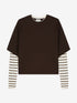 Loose fit Tshirt with striped sleeves | Dark Cacao