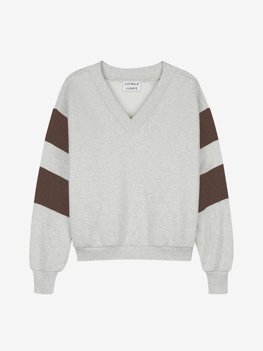 Sporty Vneck sweater | Light Grey Melange