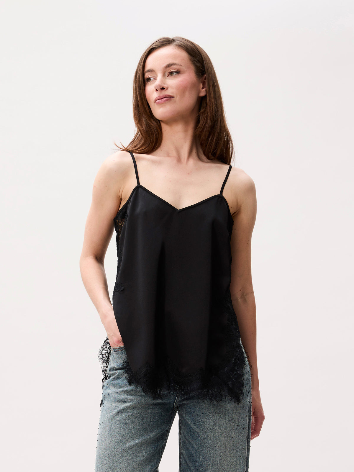 Lace spaghetti top | Black