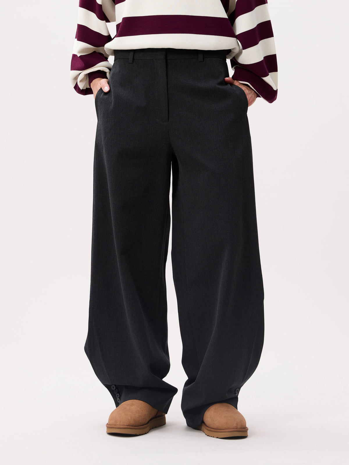 Barrel fit tailored trousers | Dark Grey Melange