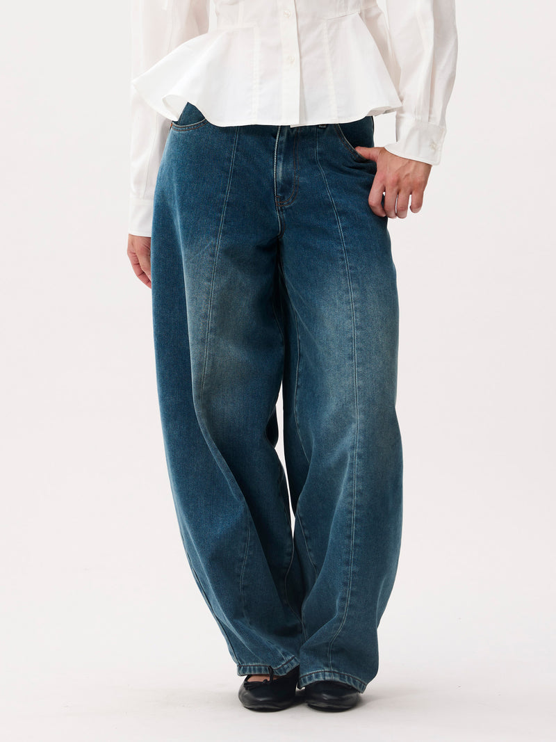 Barrel fit jeans with fleece inside | Medium Blue