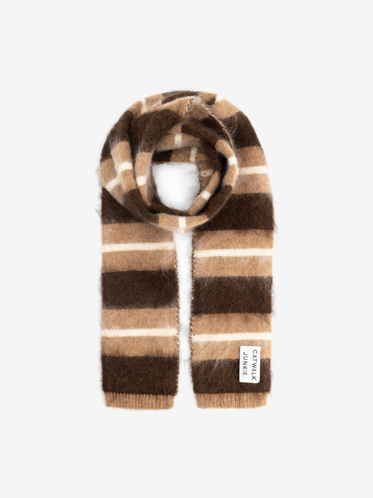 Brushed striped scarf | Caramel