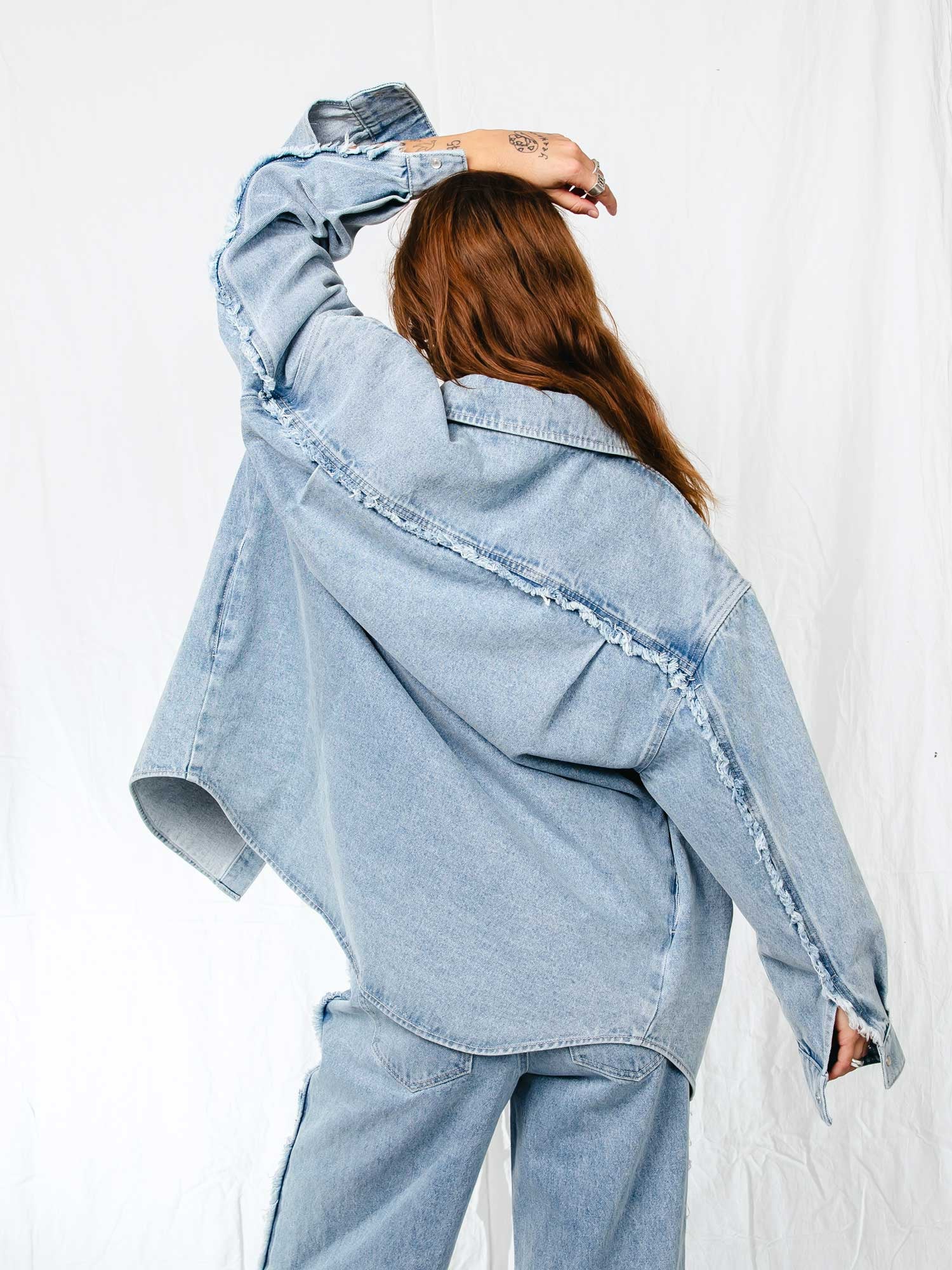 Denim jacket with frayed details | Starlight Blue