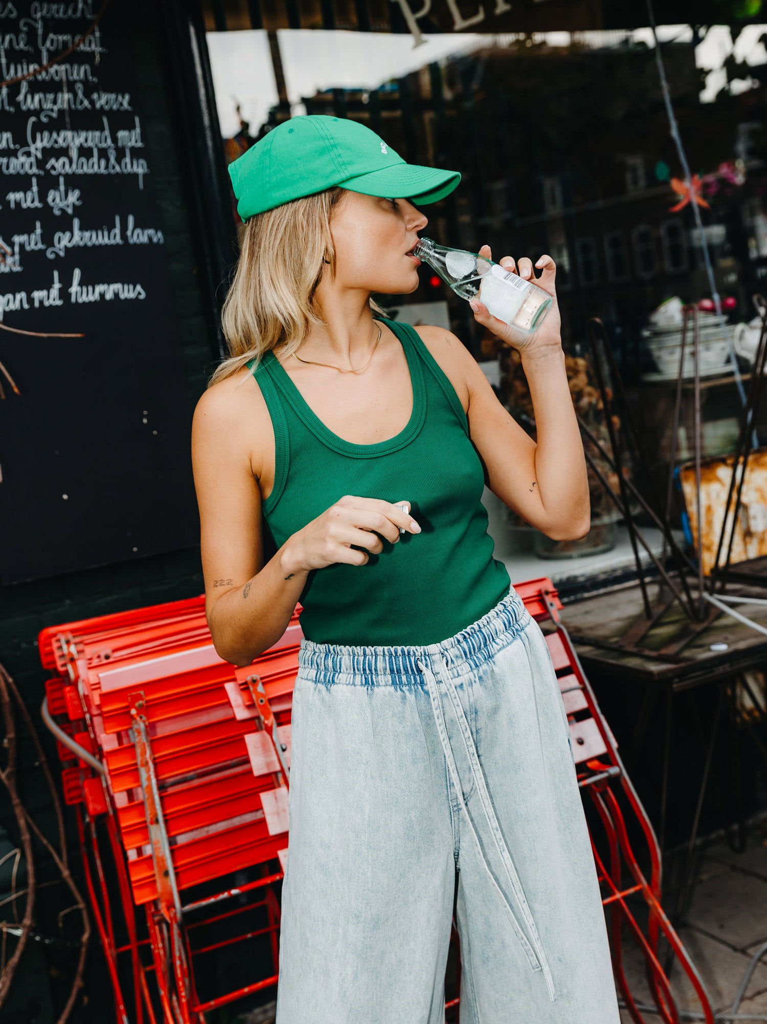 Scoop neck rib singlet | Verdant Green