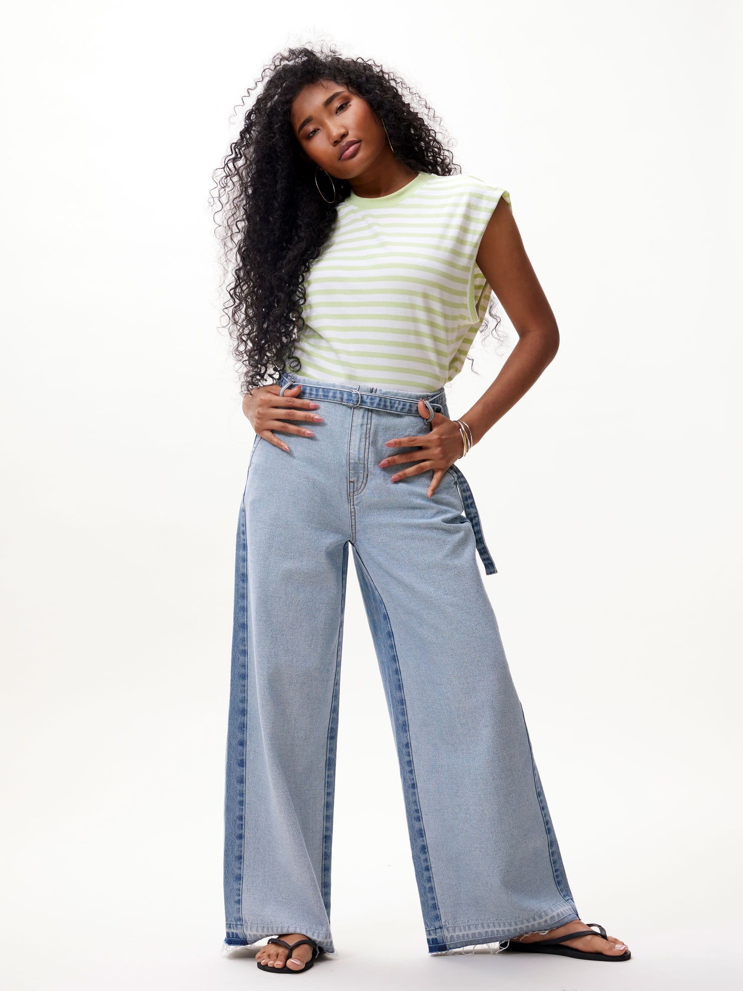 Wide leg jeans met two tone effect | Light Blue