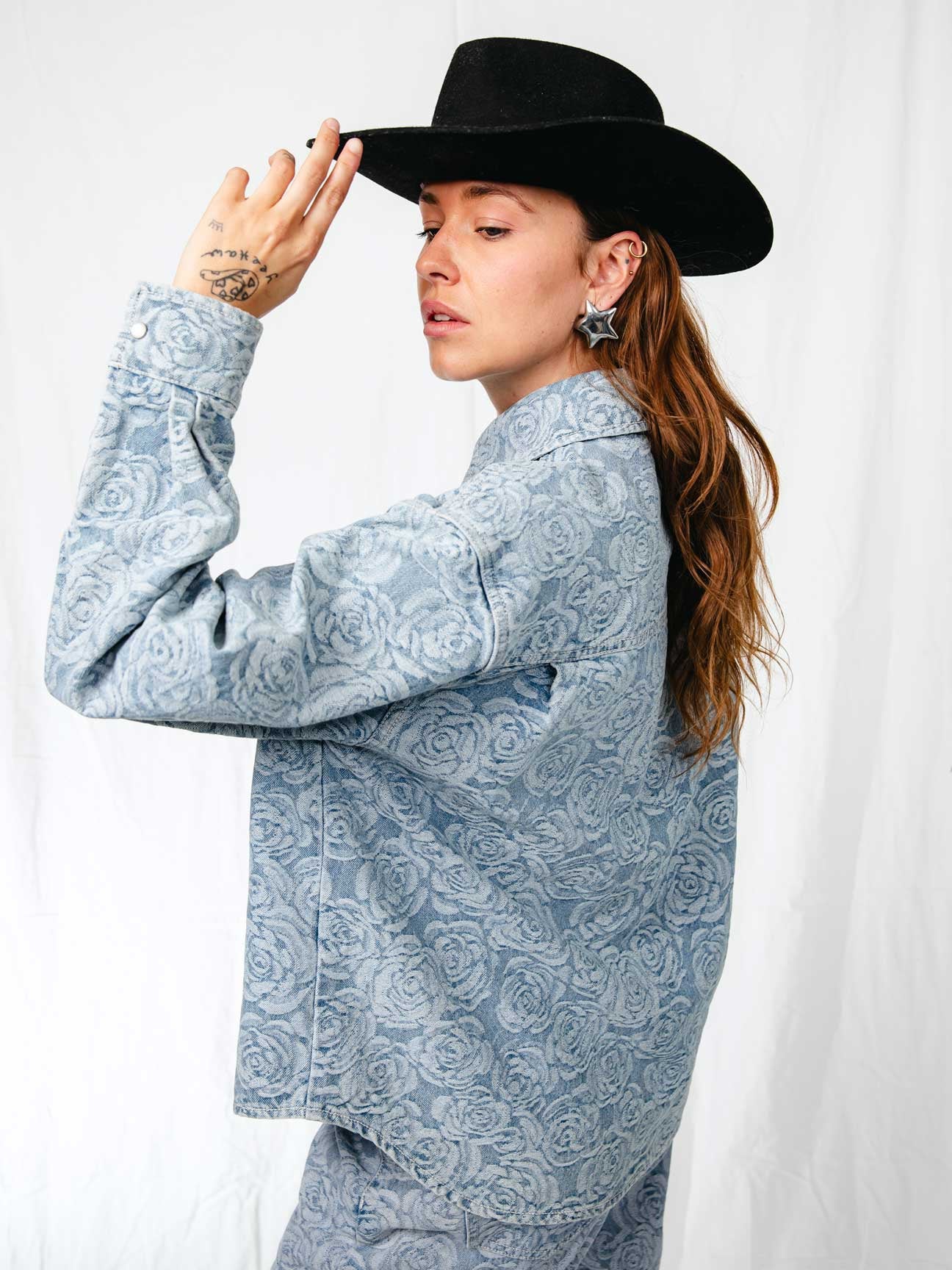 denim jacquard blouse | Blue