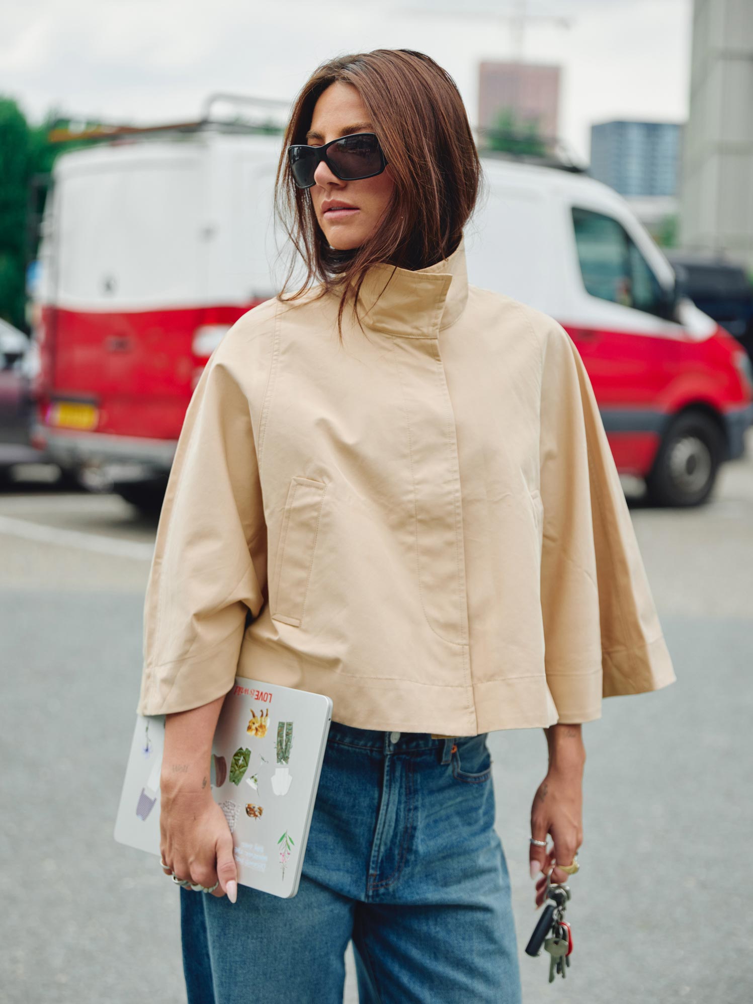 Funnel neck cape jacket | Incense