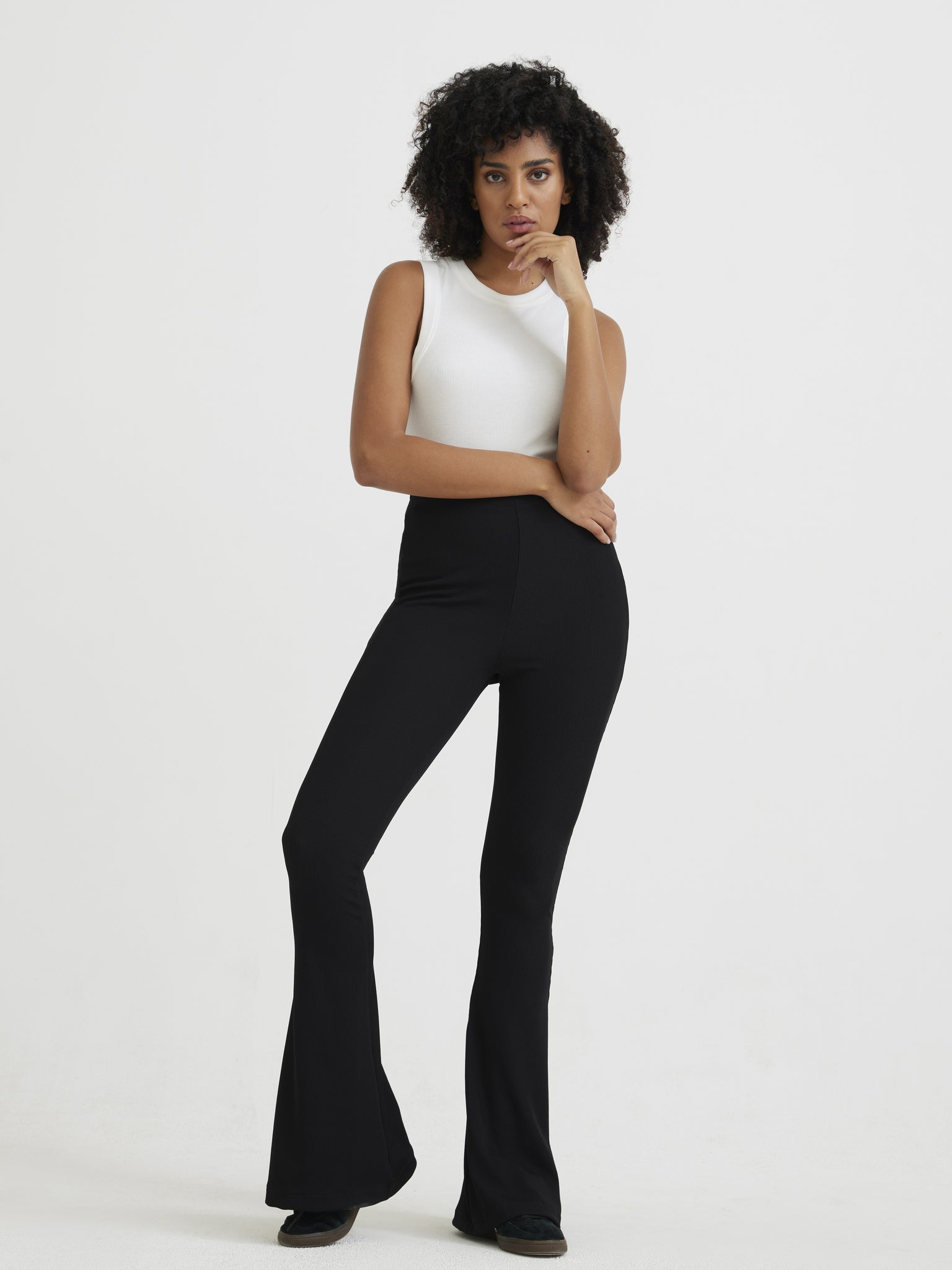 Flare Ribbed Broek Party | Black