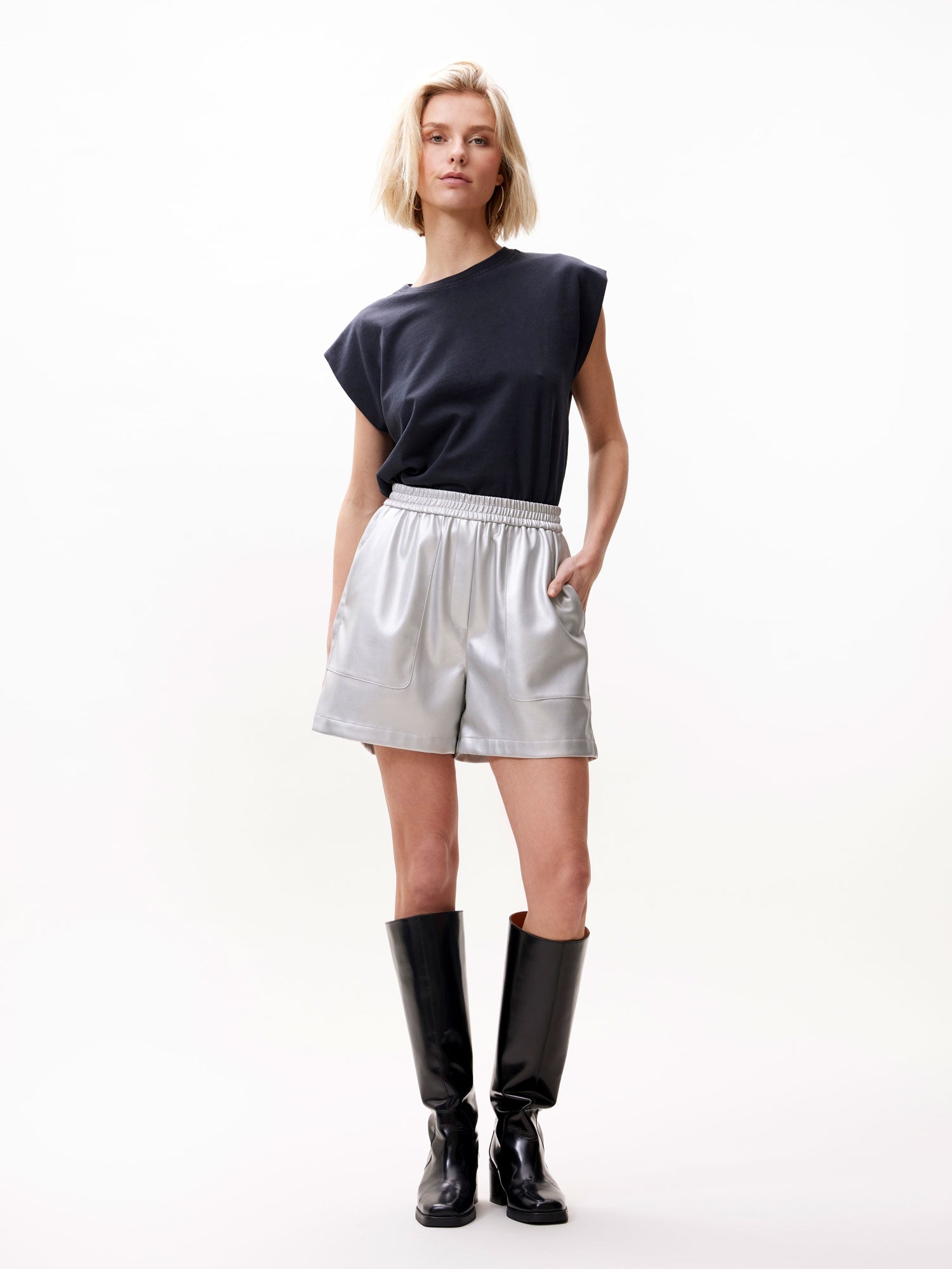 Shorts van vegan leather | Silver