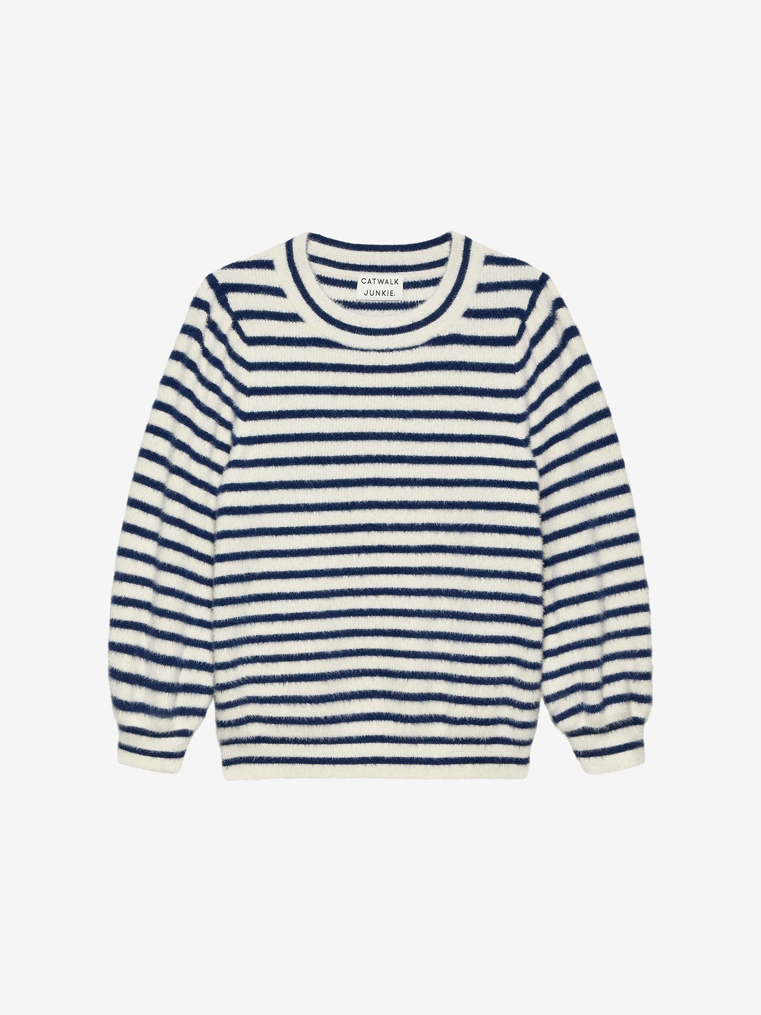 Knitted soft fuzzy stripe sweater | Midnight Blue